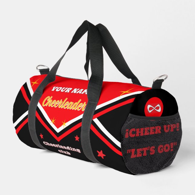 cheerleader bag, personalize red, white & black du duffle bag (Right Corner)