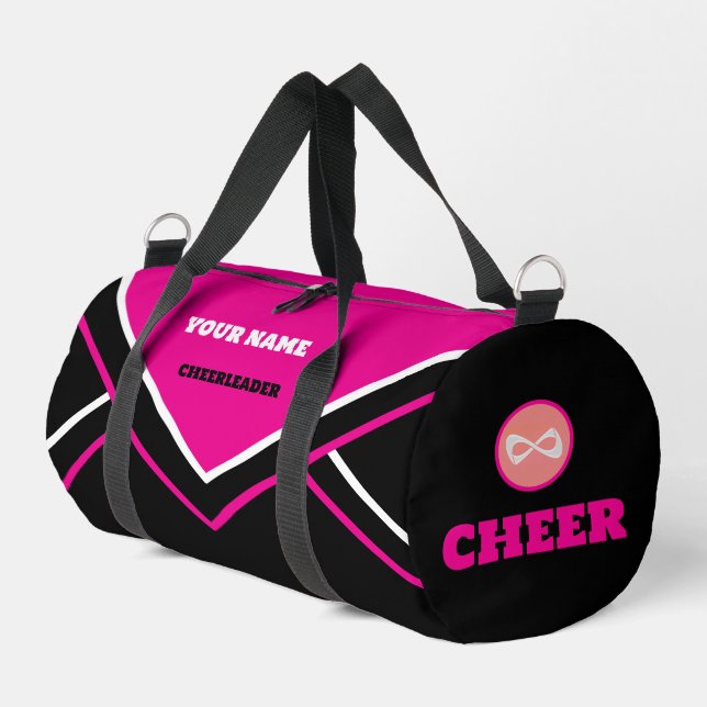 cheerleader bag, rose pink white & black duffle bag (Left Corner)