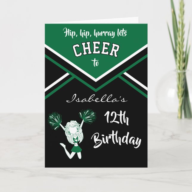 Cheerleader Birthday - DIY Name & Age - Dark Green Card (Front)