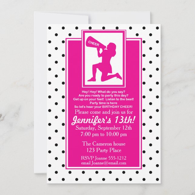 Cheerleader Birthday Invitation Customisable (Front)