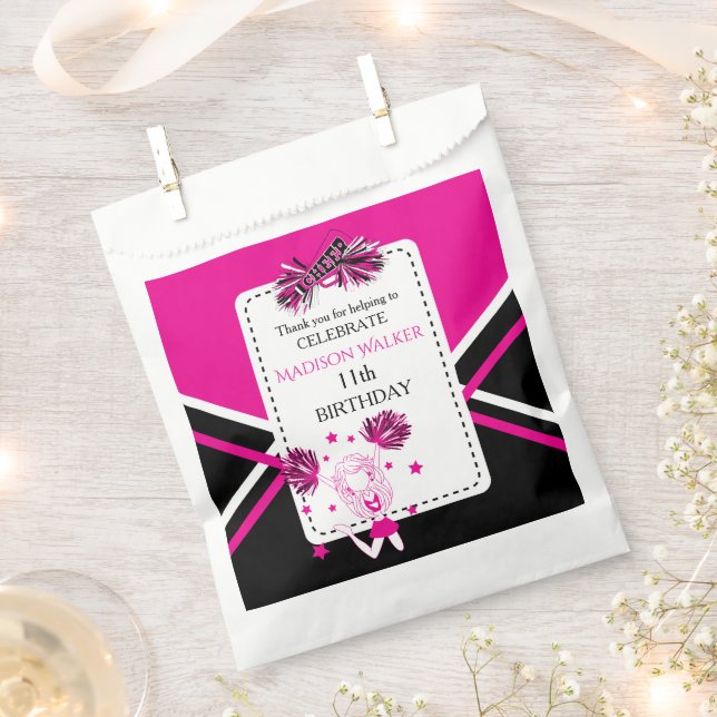 Cheerleader Birthday Party Hot Pink, Black, White Favour Bags (Clipped)