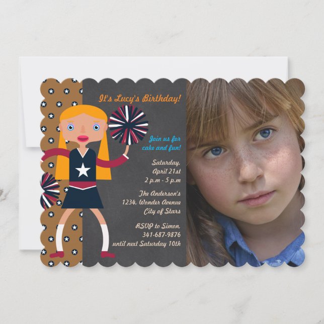Cheerleader Birthday Party photo invitation (Front)