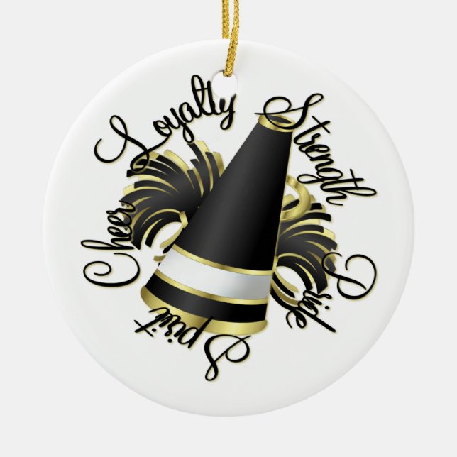 Cheerleader Black and Gold Qualities Ceramic Tree Decoration (Front)