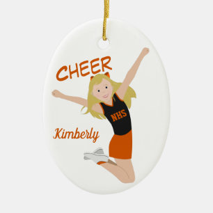 Cheerleader Blonde Black & Orange Ceramic Tree Decoration