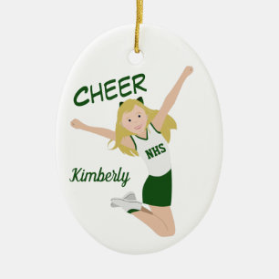 Cheerleader Blonde Green & White Ceramic Tree Decoration