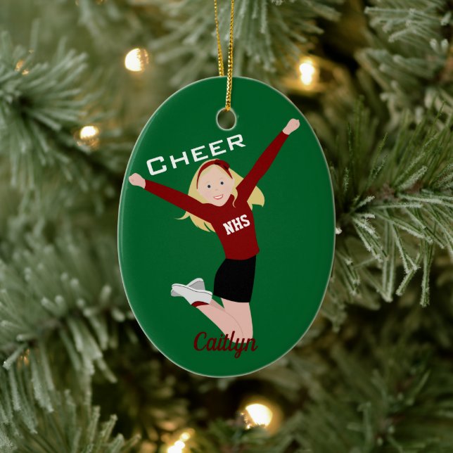 Cheerleader Blonde Red & Black Ceramic Tree Decoration (Tree)