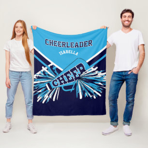 📣 Cheerleader Blue, Navy Blue & White Fleece Blanket