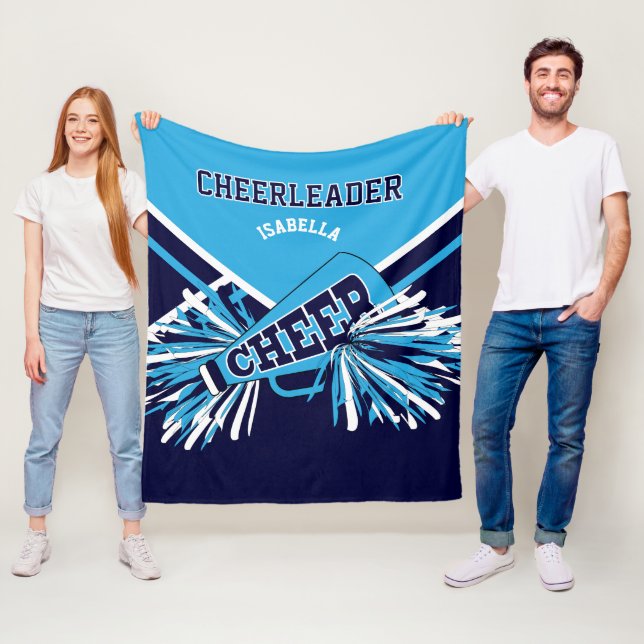 📣 Cheerleader  Blue, Navy Blue & White Fleece Blanket (In Situ)