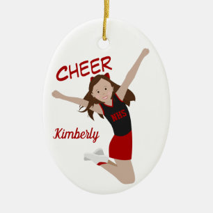 Cheerleader Brunette Black & Red Ceramic Tree Decoration