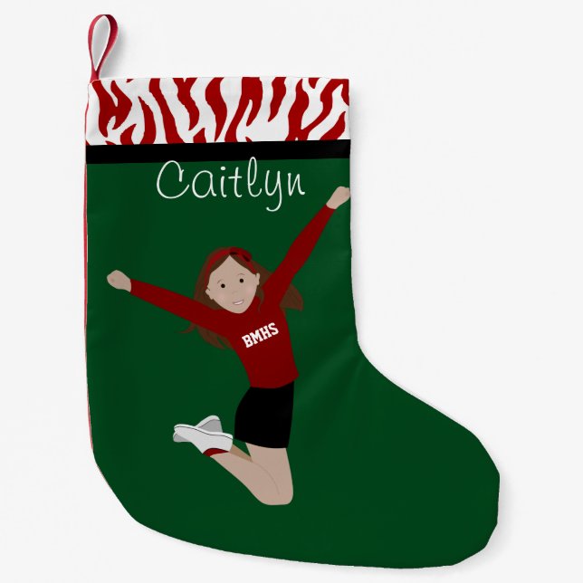 Cheerleader Brunette in Red & Black Small Christmas Stocking (Front)