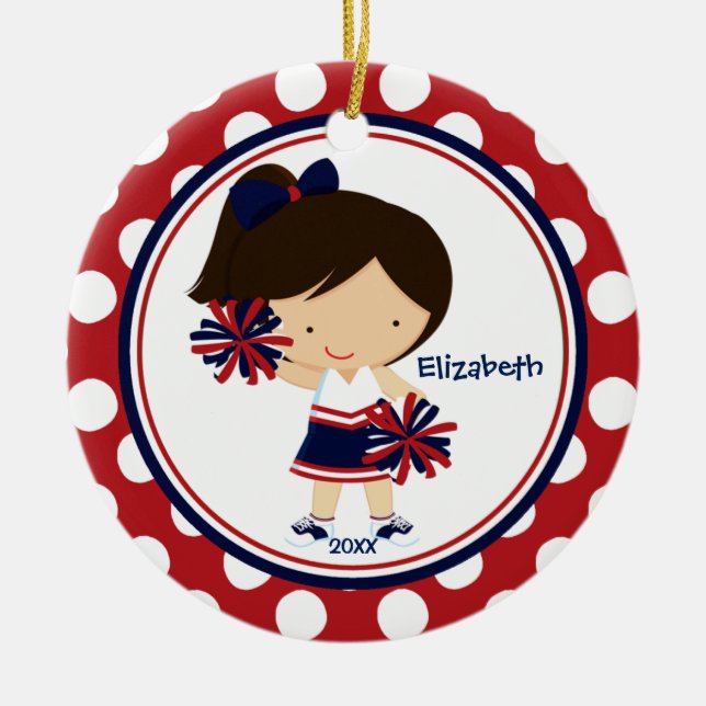 Cheerleader Cheer Christmas Ornament Blue Red (Front)