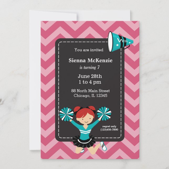 Cheerleader, choose your own background colour invitation (Front)