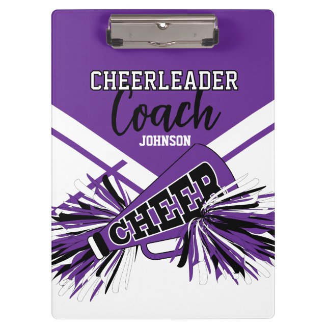 Cheerleader Coach - Purple, Black & White Clipboard (Front)