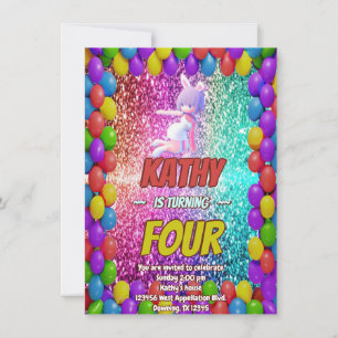 Cheerleader Cute Bunny Pompom Fun birthday invite
