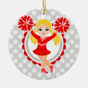 Cheerleader - Cute Red Blonde Cheer Ceramic Tree Decoration
