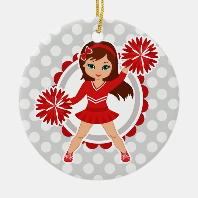 Cheerleader - Cute Red Brunette Cheer Ceramic Tree Decoration (Front)
