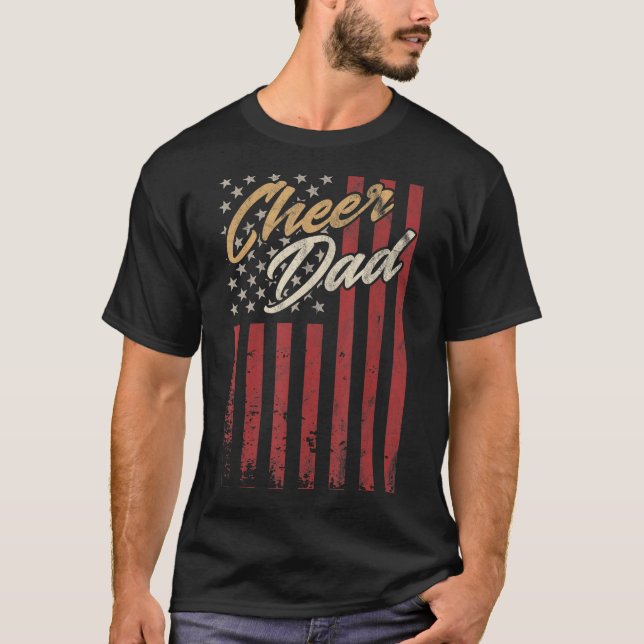 Cheerleader Dad  Cheer Dad American US Flag School T-Shirt (Front)
