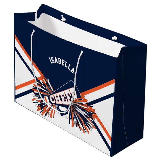 Cheerleader 📣  - Dark Blue, Orange, White - Large Gift Bag (Front Angled)