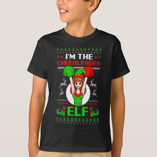Cheerleader Elf Design Christmas Cheerleading  T-Shirt (Front)