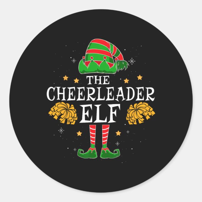 Cheerleader Elf Matching Team Christmas Funny Chee Classic Round Sticker (Front)