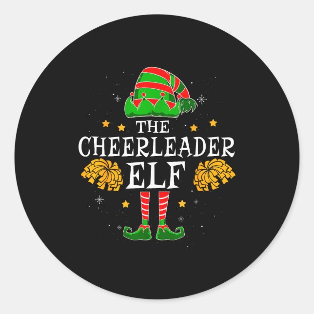 Cheerleader Elf Matching Team Christmas Funny Chee Classic Round Sticker (Front)