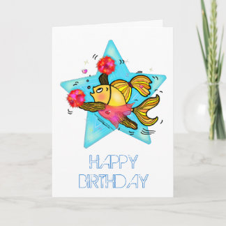 Cheerleader fish cute funny comics birthday card