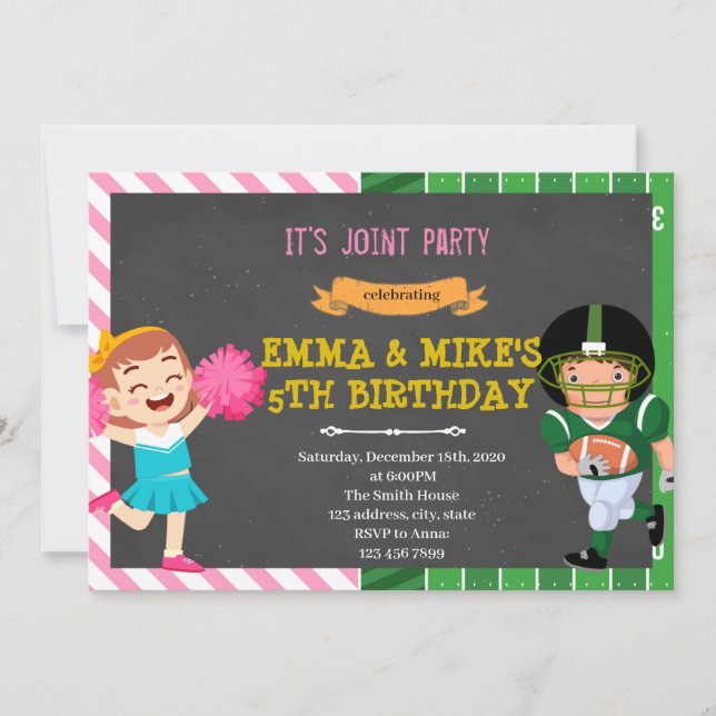 Cheerleader football joint party invitation (Front)