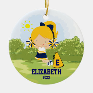 Cheerleader Girl Christmas Ornament Blue Gold