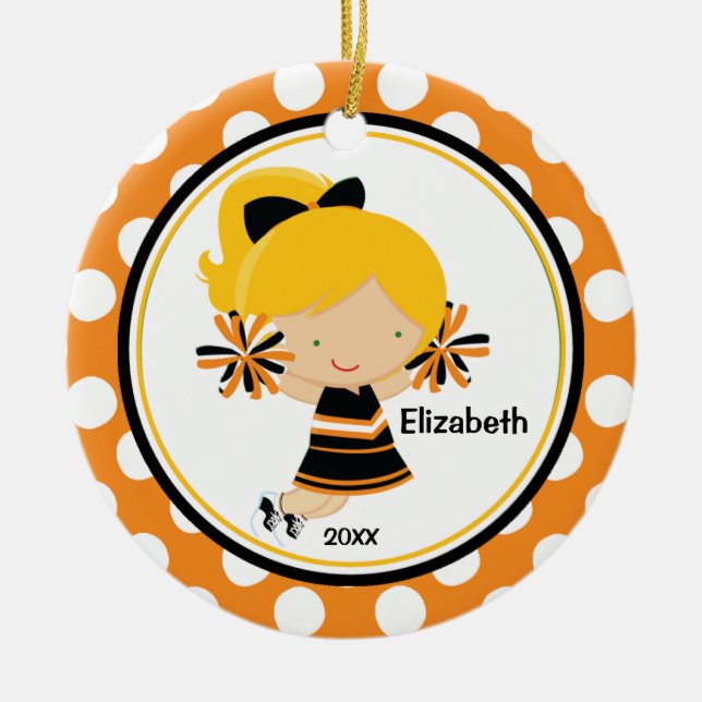 Cheerleader Girl Christmas Ornament Orange Black (Front)