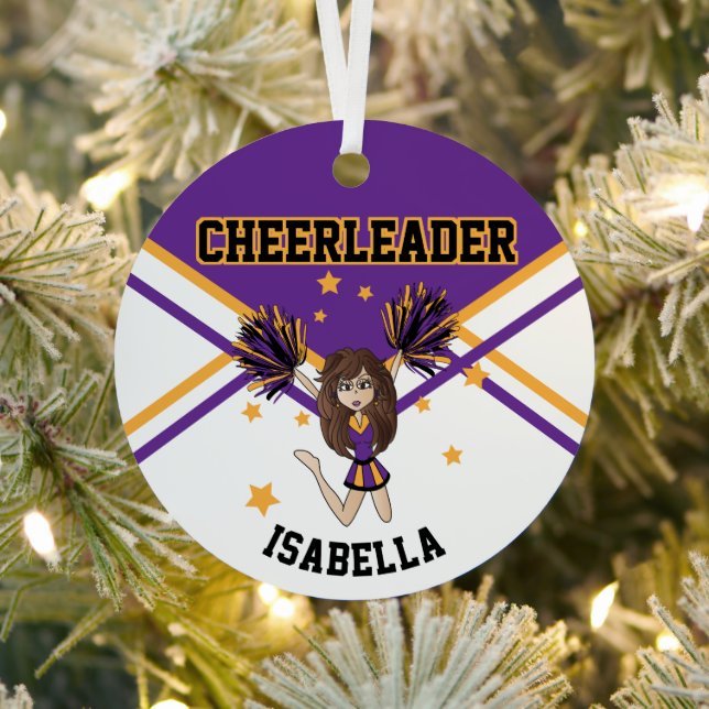 Cheerleader 📣 💖 Girl -  Purple and Gold 2S Metal Tree Decoration (Insitu)