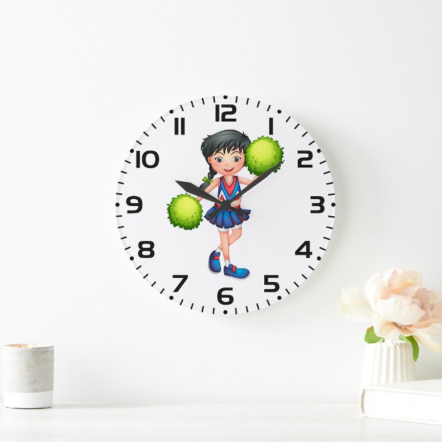 Cheerleader Girl with Pom Poms Fun Sports Spirit Large Clock (Creator Uploaded)