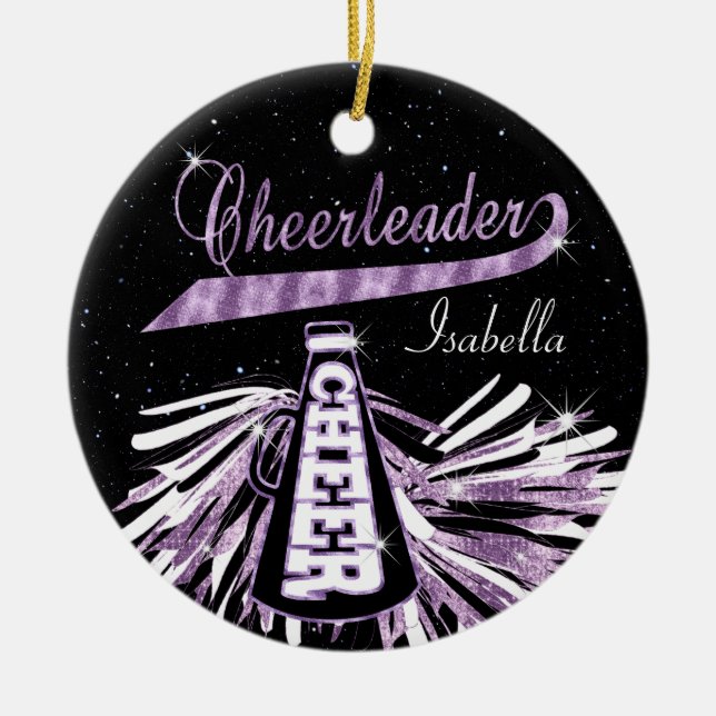 Cheerleader 📣 💖 Glam- Black and Purple Ceramic Tree Decoration (Front)