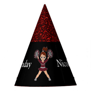 Cheerleader "Happy Birthday" Black / Red Sparkle Party Hat
