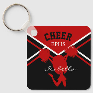 Cheerleader In Dark Red, White and Black Key Ring