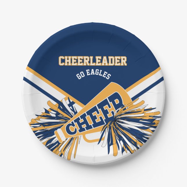 Cheerleader in Gold, White and Blue Paper Plate (Front)