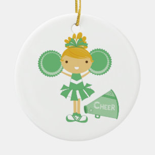 Cheerleader in Green Ceramic Tree Decoration