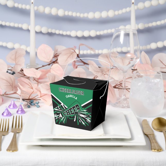 Cheerleader in Green, White and Black Favour Box (Wedding)