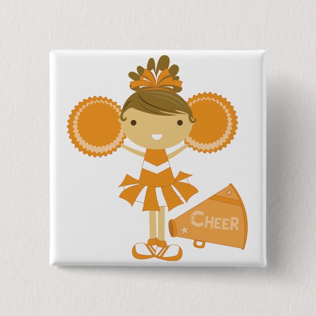 Cheerleader in Orange 15 Cm Square Badge (Front)