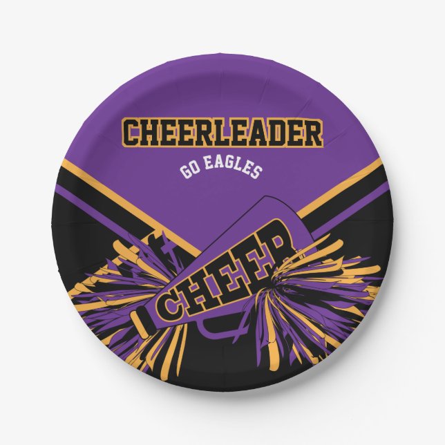 Cheerleader in Purple, Gold and Black Paper Plate (Front)