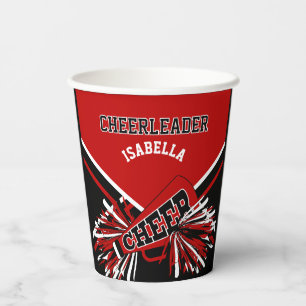 Cheerleader in Red, Black and White Paper Cups