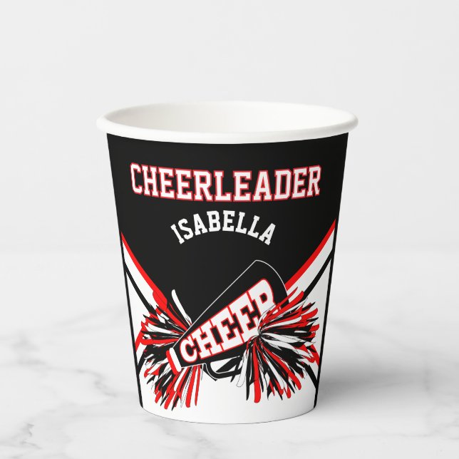 Cheerleader in Red, White and Black Paper Cups (Front)