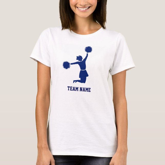 Cheerleader In Silhouette Jumps Poms Blue Tee (Front)
