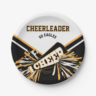 Cheerleader in White, Gold and Black Paper Plate