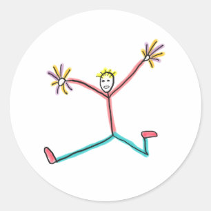 Cheerleader Leaping Stick Figure Classic Round Sticker