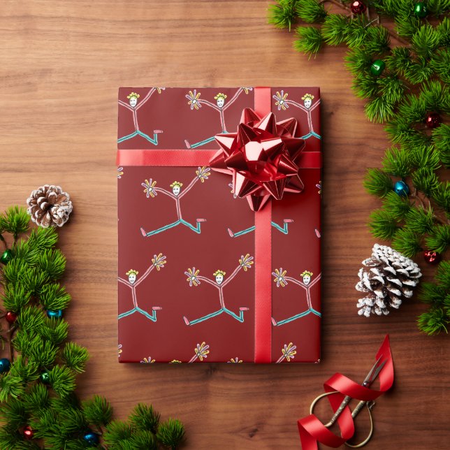 Cheerleader Leaping Stick Figure Wrapping Paper (Holiday Gift)