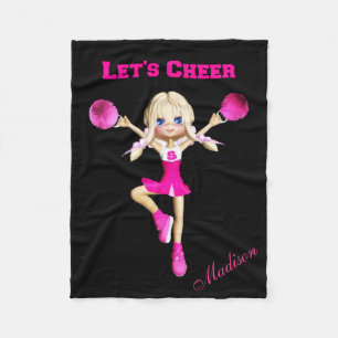Cheerleader Let's Cheer Personalised Pink & Black Fleece Blanket