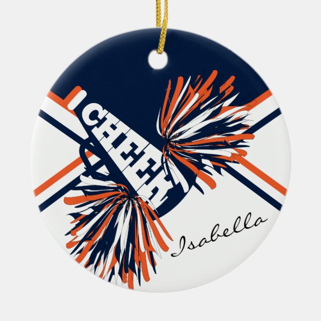 Cheerleader - Orange, White and Navy Blue Ceramic Tree Decoration (Front)