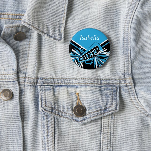 Cheerleader Outfit in Baby Blue and Black 6 Cm Round Badge (In Situ)