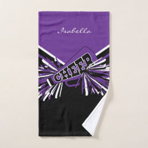 Cheerleader Outfit in Black, Purple and White Hand Towel