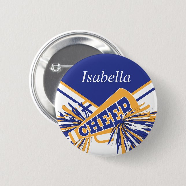 Cheerleader Outfit in Blue, White and Gold 6 Cm Round Badge (Front & Back)